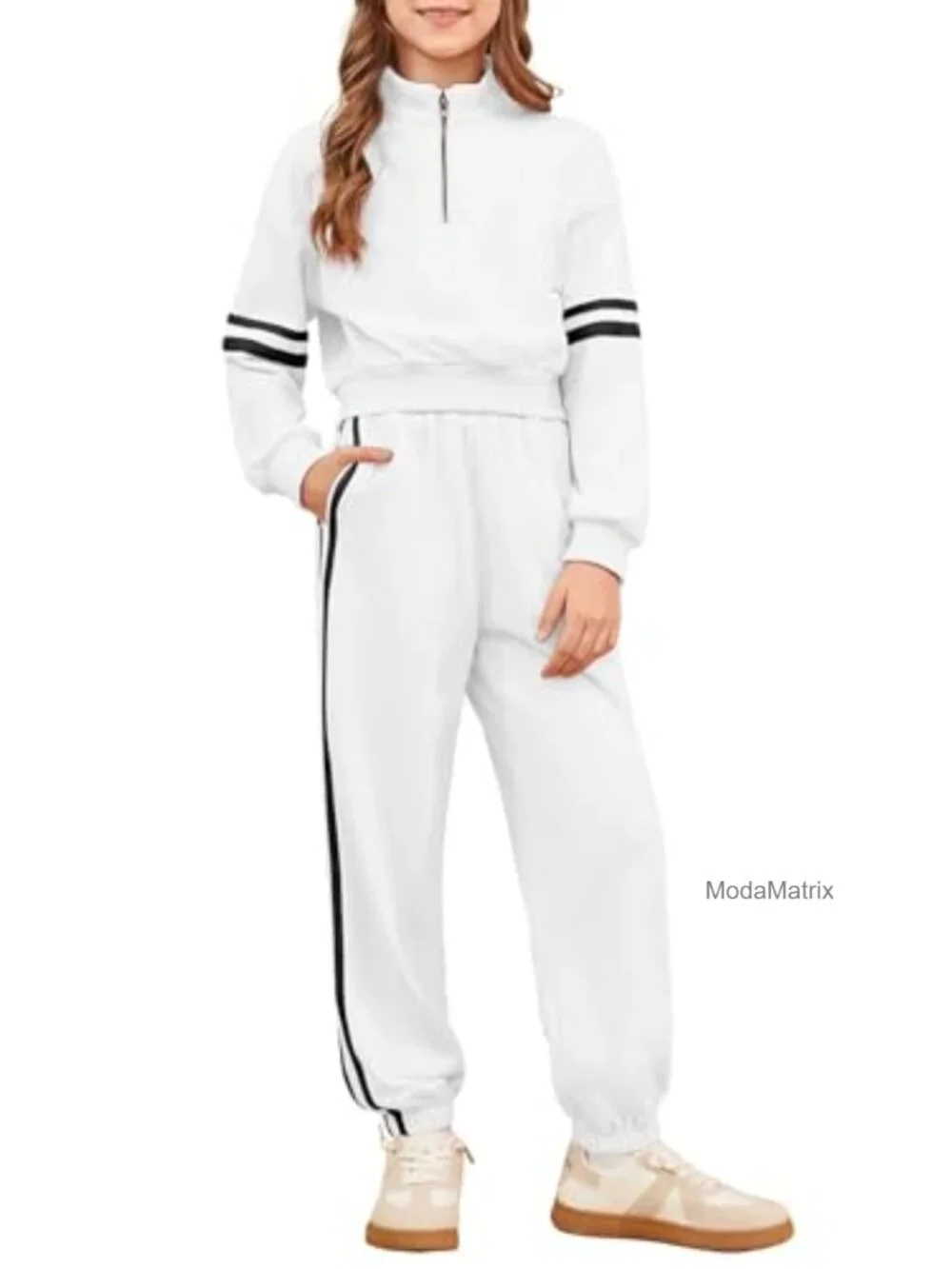 Tween Girls Crop Sweatsuit 2 Piece Set Half Zip Top with Pants Fall